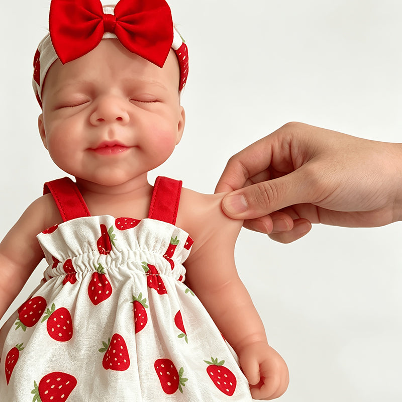 30cm Soft Full Silicone Closed Eyes Pascale Reborn Baby Girl in Strawberry Dress