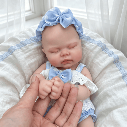 30cm Lifelike Silicone Pickle Reborn Doll Girl In Blue Polk Dot Outfits