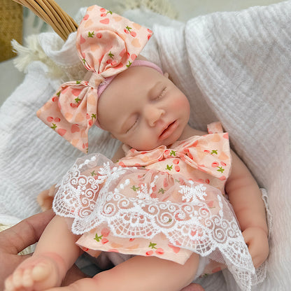 30cm Full Silicone Closed Eyes Loulou Reborn Baby Girl in Lace Cherry Dress