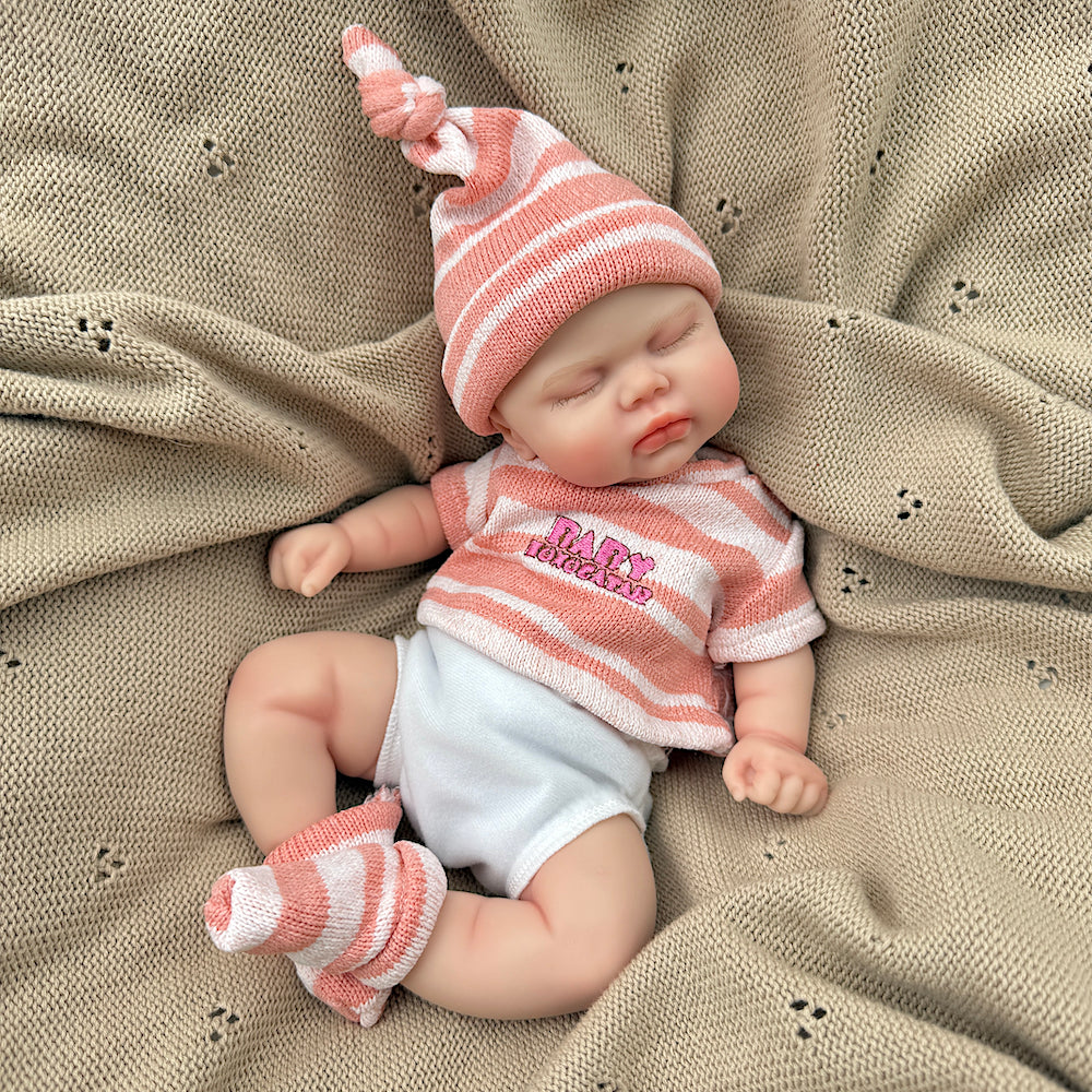 30cm Realistic Silicone Pickle Reborn Doll Girl In Pink Stripe Outfits