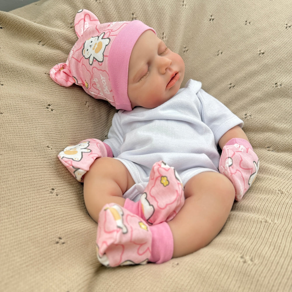 45cm Full Silicone Stretchable Closed Eyes Loulou Reborn Girl in White Outfits