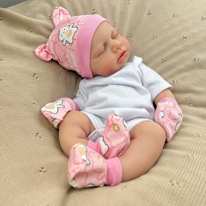 45cm Full Silicone Stretchable Closed Eyes Loulou Reborn Girl in White Outfits