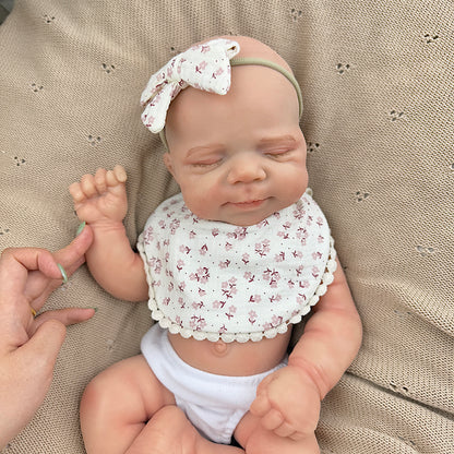 45cm Full Silicone Stretchable Asleep Pascale Reborn Baby Girl With Floral Bib