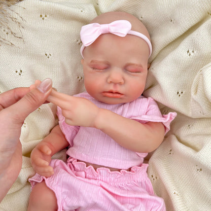 45cm Full Silicone Stretchable Closed Eyes Loulou Reborn Girl in Pink Outfits