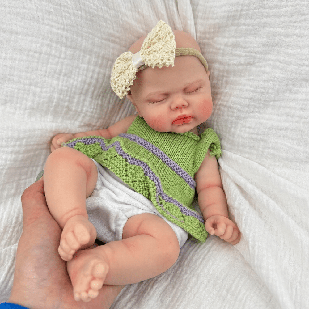 30cm Realistic Silicone Pickle Reborn Doll Girl In Green Sweater