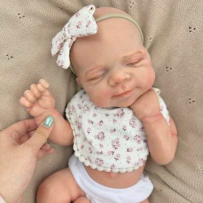 45cm Full Silicone Stretchable Asleep Pascale Reborn Baby Girl With Floral Bib