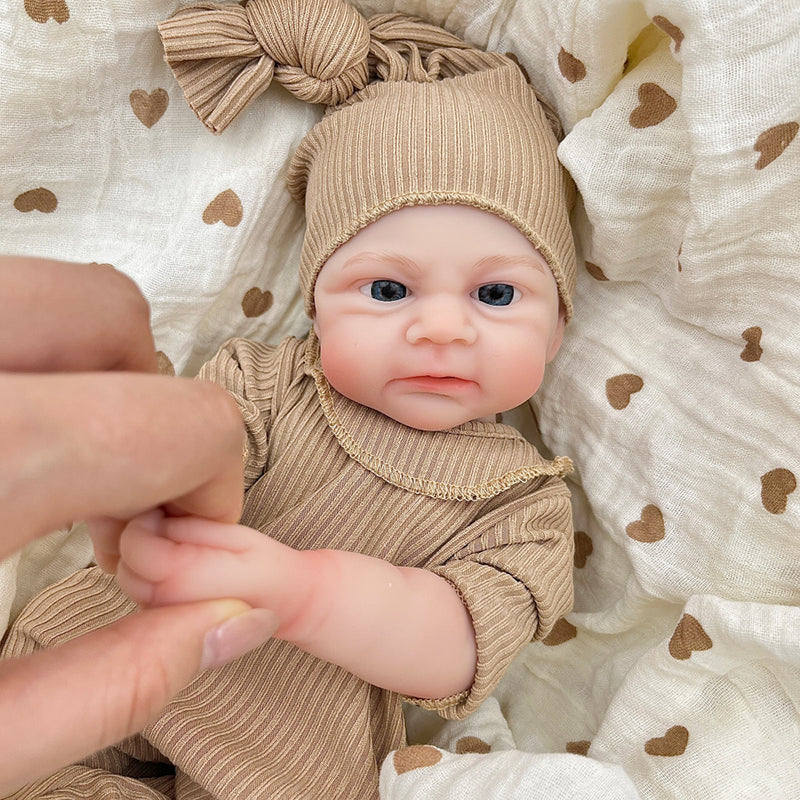 30cm Open Eyes Elijah Silicone Reborn Baby Girl in Brown Outfits