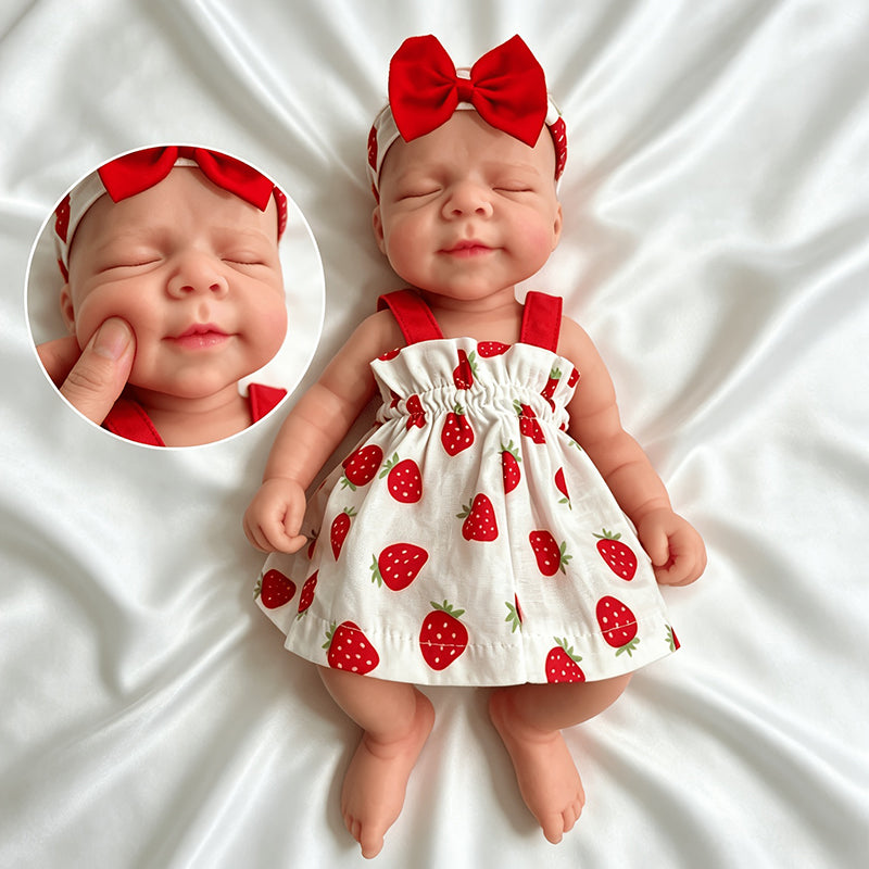 30cm Soft Full Silicone Closed Eyes Pascale Reborn Baby Girl in Strawberry Dress