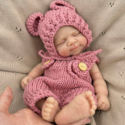 30cm Lifelike Silicone Closed Eyes Pascale Reborn Baby Girl in Red Knitted Overalls