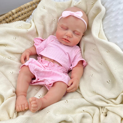 45cm Full Silicone Stretchable Closed Eyes Loulou Reborn Girl in Pink Outfits