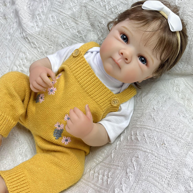 45cm Lifelike Vinyl Body Short Hair Bettie Reborn Baby Girl In Yellow Knitwear
