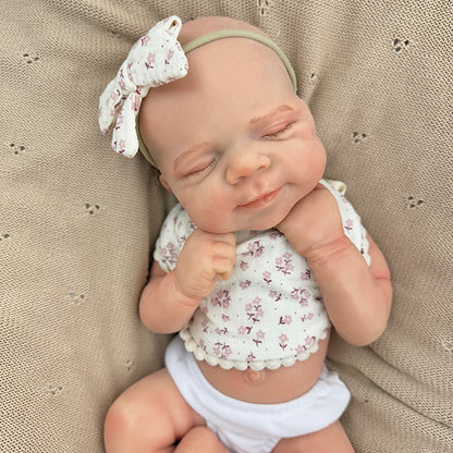 45cm Full Silicone Stretchable Asleep Pascale Reborn Baby Girl With Floral Bib