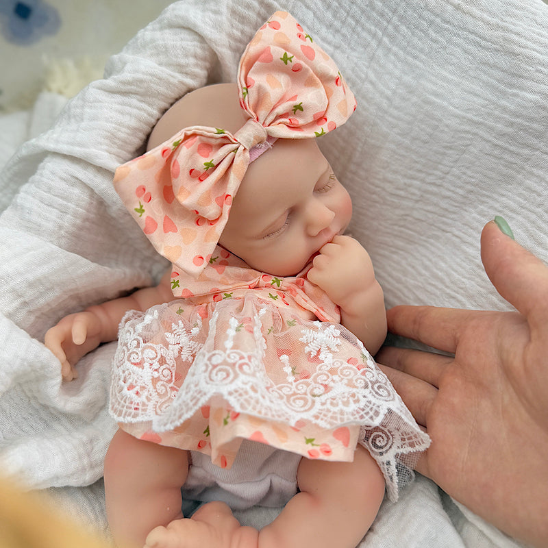 30cm Full Silicone Closed Eyes Loulou Reborn Baby Girl in Lace Cherry Dress