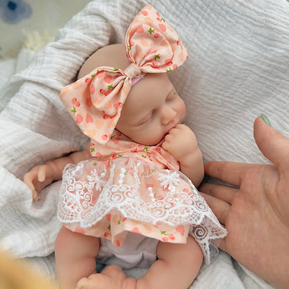 30cm Full Silicone Closed Eyes Loulou Reborn Baby Girl in Lace Cherry Dress