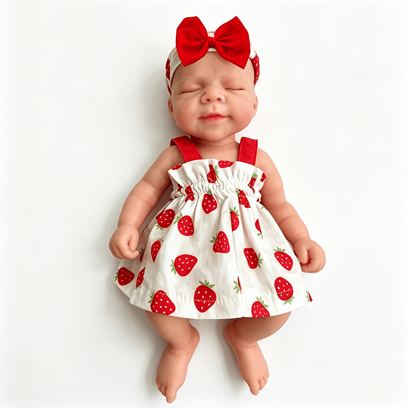 30cm Soft Full Silicone Closed Eyes Pascale Reborn Baby Girl in Strawberry Dress