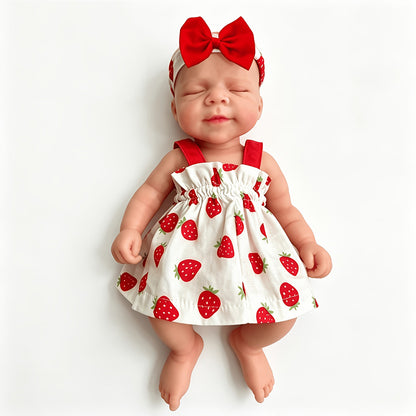 30cm Soft Full Silicone Closed Eyes Pascale Reborn Baby Girl in Strawberry Dress
