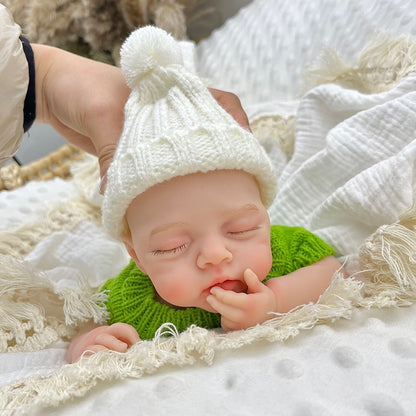 30cm Realistic Full Silicone Closed Eyes Irys Reborn Doll Girl in Green Sweater