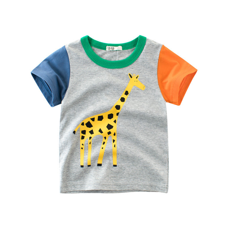 Animal Print Color Block Crew Neck Short Sleeve T-Shirt