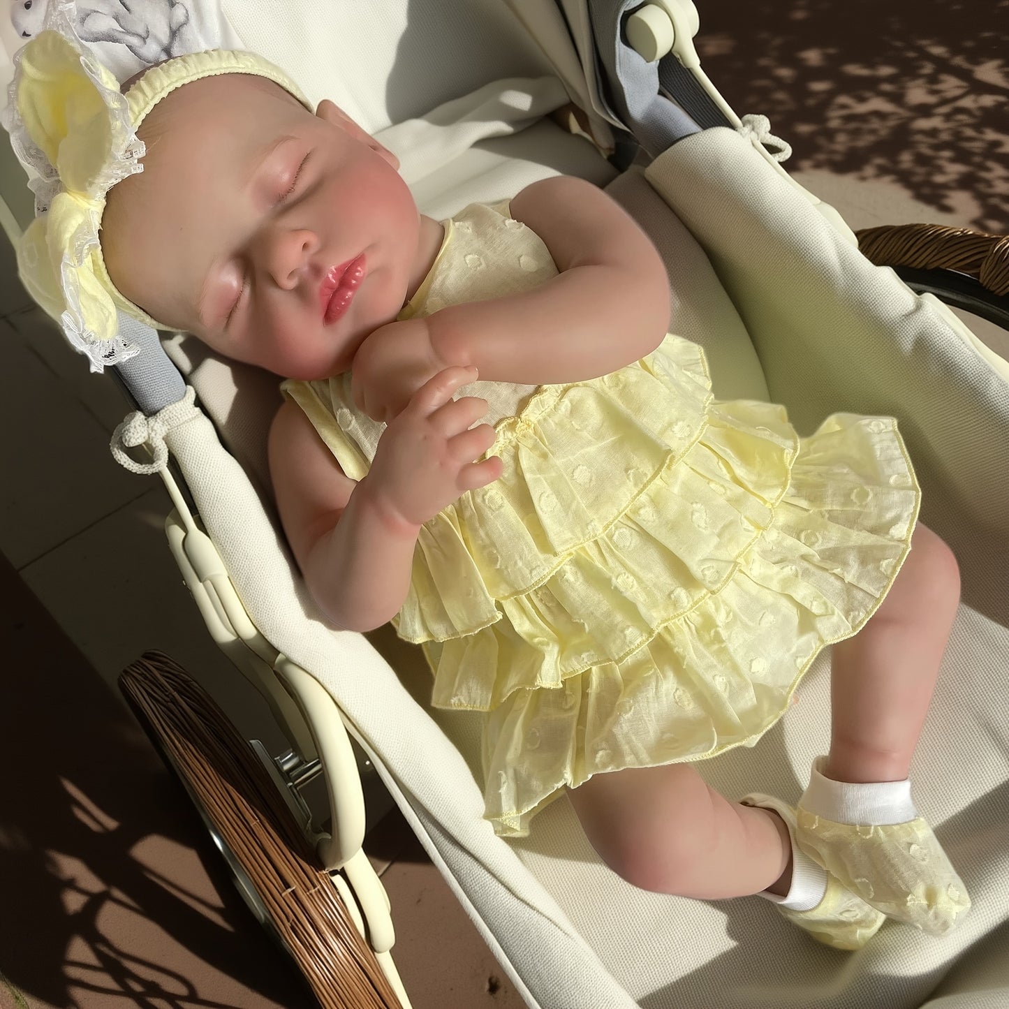 20 Inches 3D Skin Closed Eyes Loulou Reborn Baby Girl In Yellow Dress