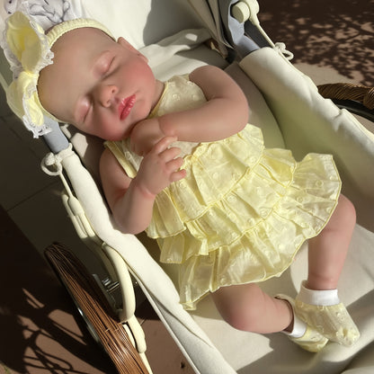 20 Inches 3D Skin Closed Eyes Loulou Reborn Baby Girl In Yellow Dress