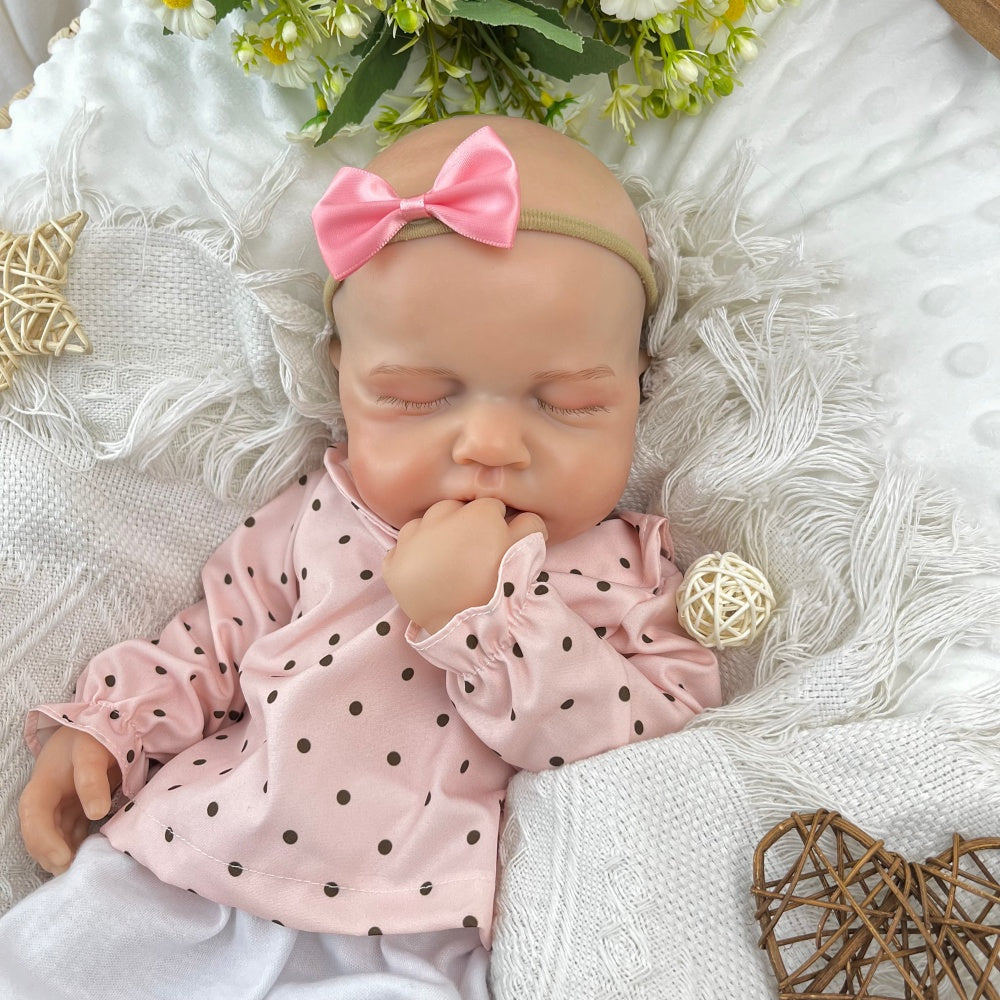 45cm Full Silicone Stretchable Asleep Loulou Reborn Girl in Pink Polk Dot Outfits