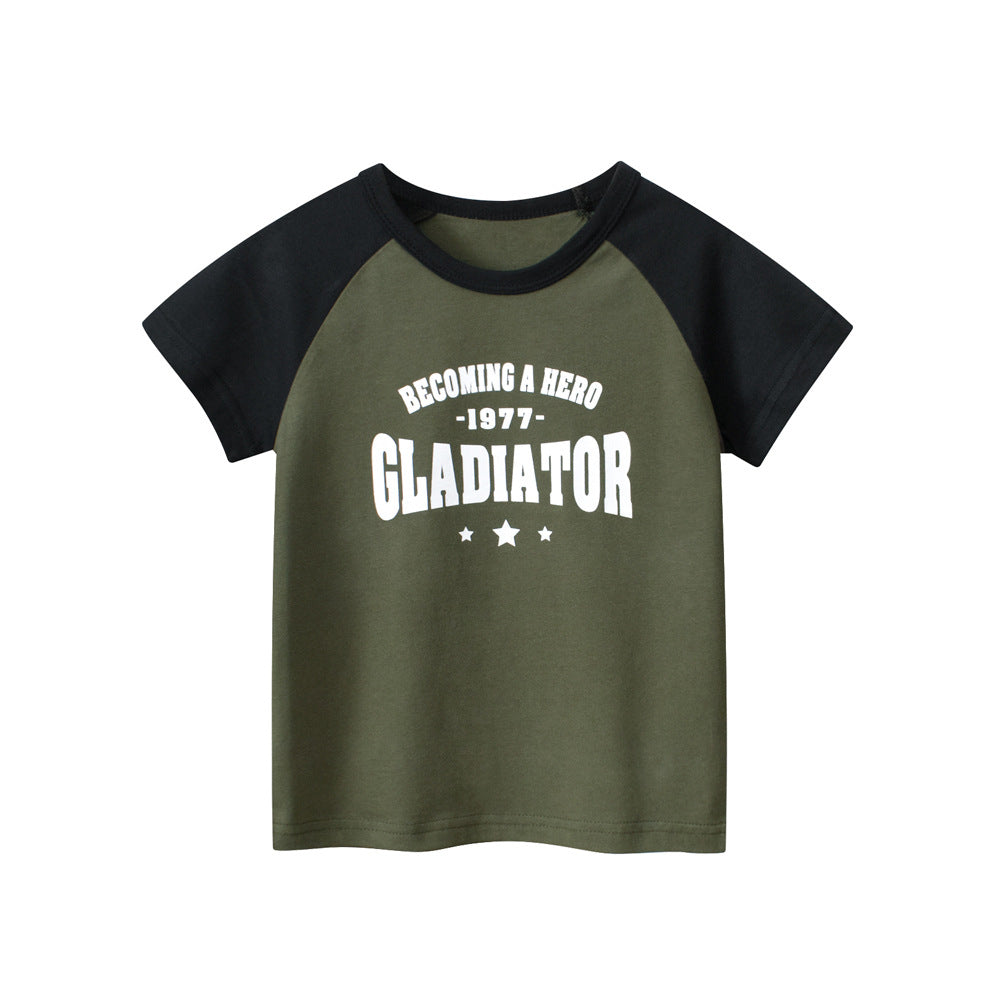 Short-sleeved T-shirt with round neck and green letter print