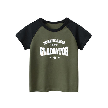Short-sleeved T-shirt with round neck and green letter print