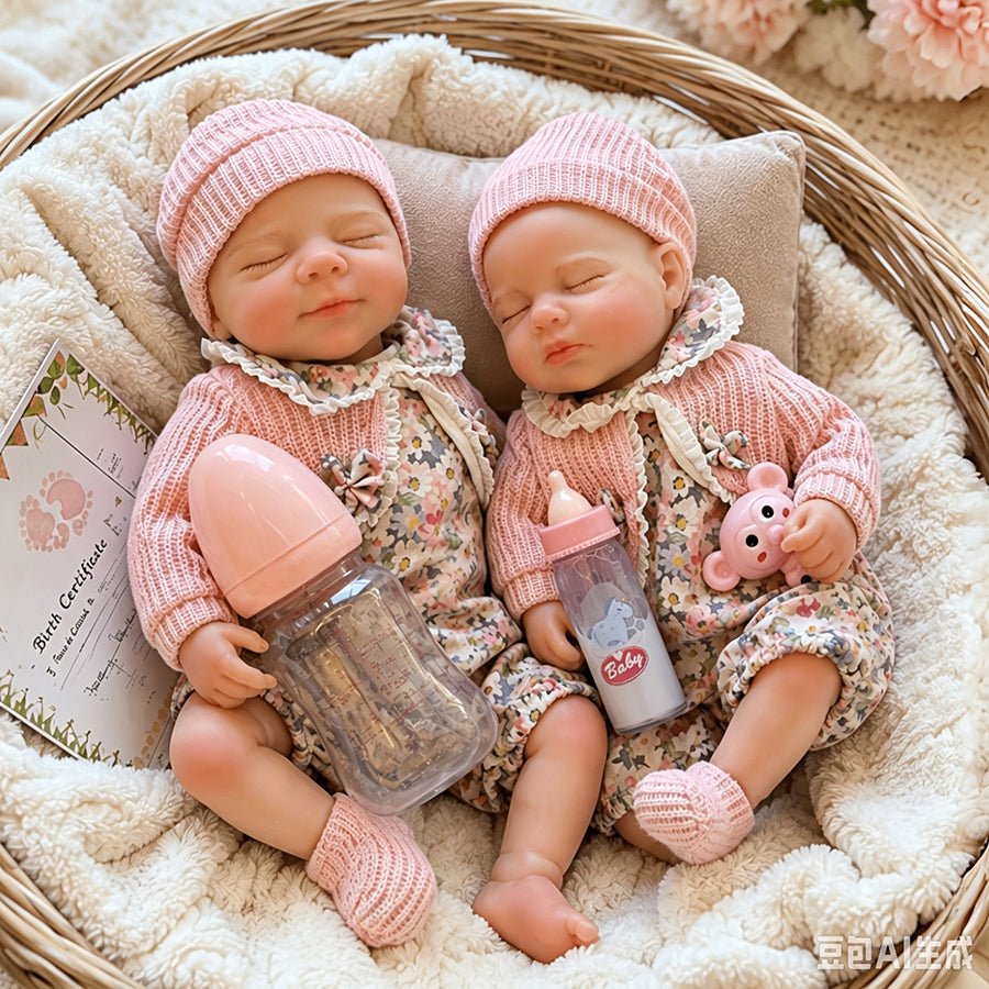 30cm Full Silicone Closed Eyes Reborn Twin Sisters- Pascale and Loulou