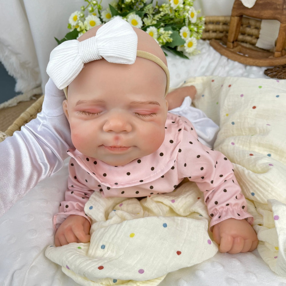 45cm Full Silicone Stretchable Asleep Pascale Reborn Girl in Pink Polk Dot Outfits