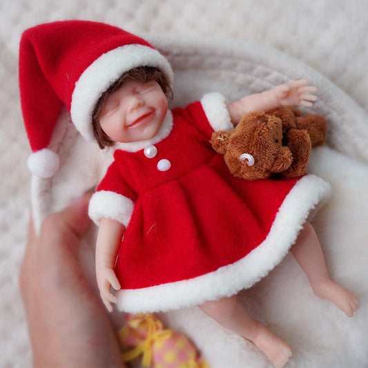 6 Inch Closed Eyes Mini Reborn Dolls In Christmas Clothes-April Clothes