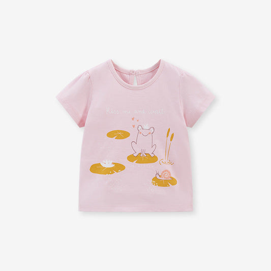 Kids Cartoon Frog Print Short Sleeve T-Shirt