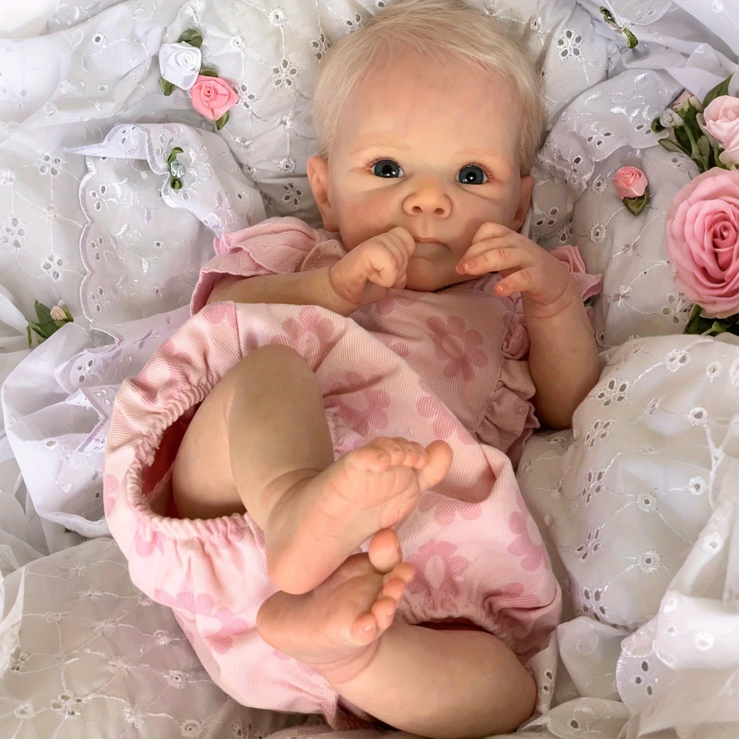 18 Inches Blue Eyes Bettie Reborn Doll Girl In Pink Flower Clothes