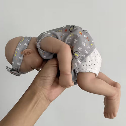 30cm Cute Full Silicone Pascale Reborn Doll Girl In Gray Letter Print Outfits