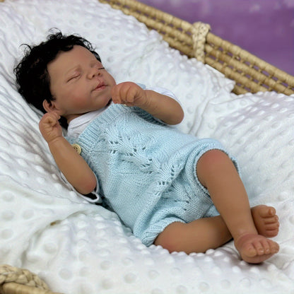 48cm Lifelike Soft Body Dark Skin Closed Eyes Reborn Doll Pascale