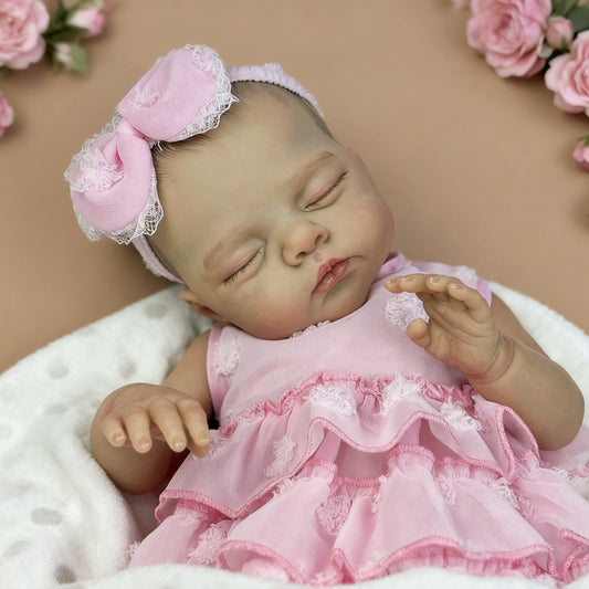 48cm Soft Body Sleeping Reborn Doll Irys In Pink Dress