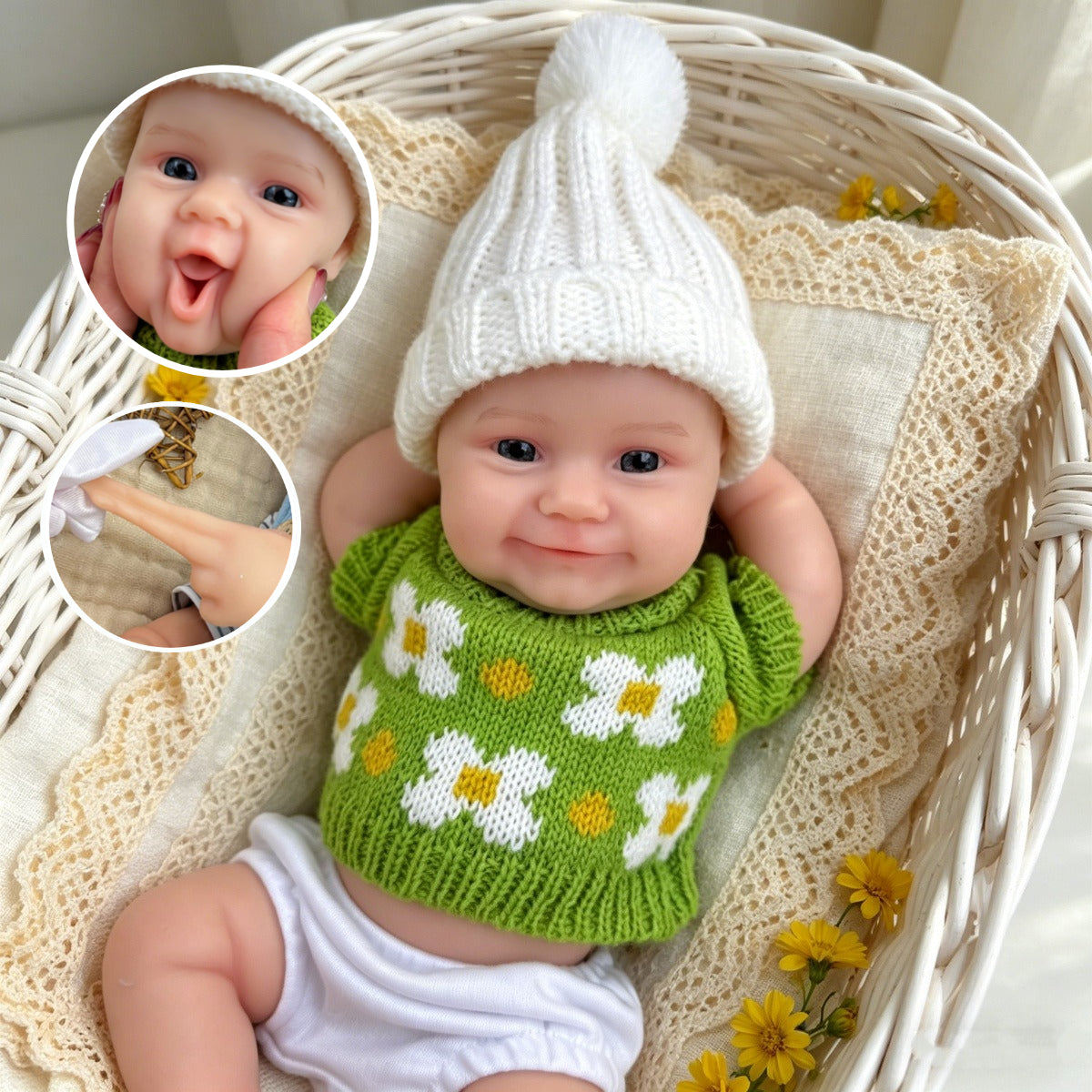 30cm Full Silicone Maddie Smile Reborn Baby Girl in Green Outfits