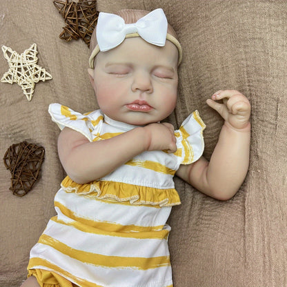 20 Inches 3D Skin Closed Eyes Loulou Reborn Baby Girl In Yellow Stripe Clothes