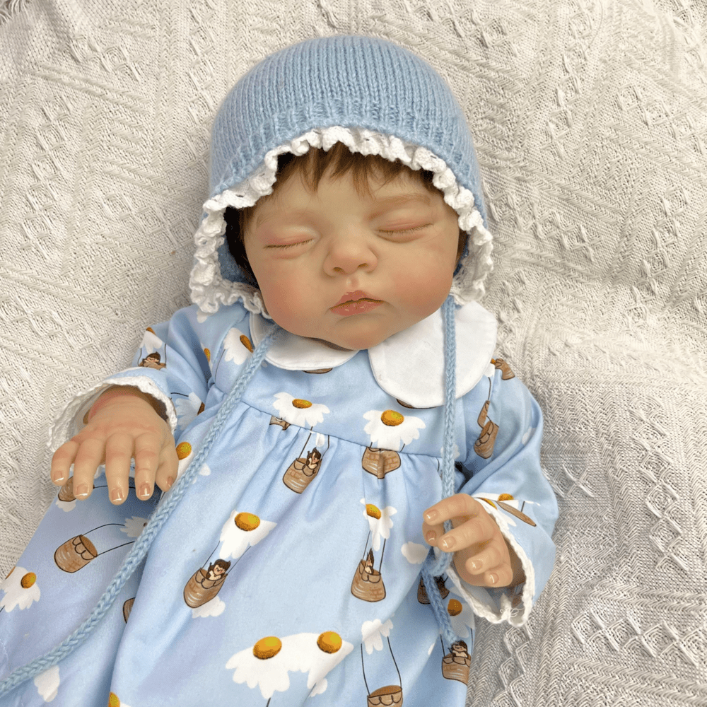 19 inches 3D-Paint Closed Eyes Short Hair Reborn Doll Irys in Blue Dress