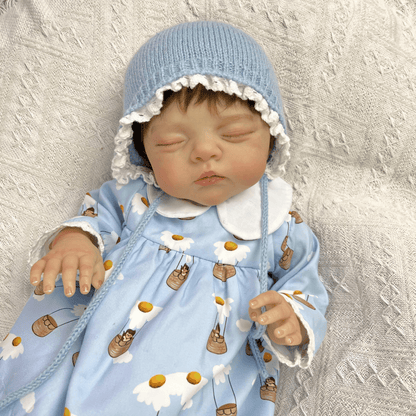 19 inches 3D-Paint Closed Eyes Short Hair Reborn Doll Irys in Blue Dress