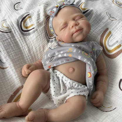 30cm Cute Full Silicone Pascale Reborn Doll Girl In Gray Letter Print Outfits