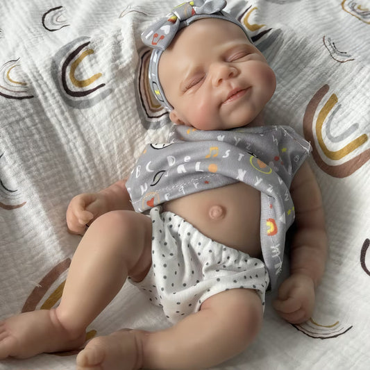 30cm Cute Full Silicone Pascale Reborn Doll Girl In Gray Letter Print Outfits