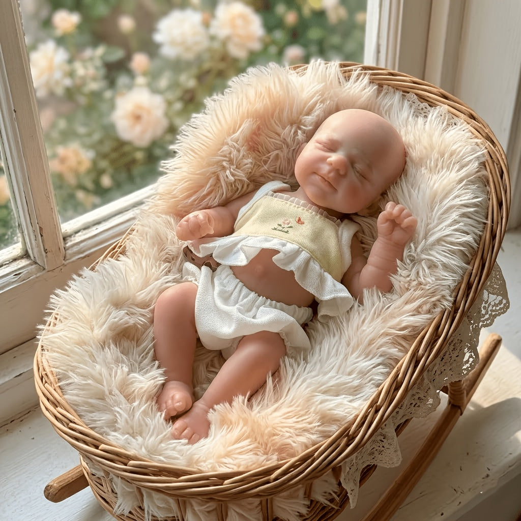 20cm Closed Eyes Silicone Mini Reborn Baby Girl Pascale In Yellow Outfits