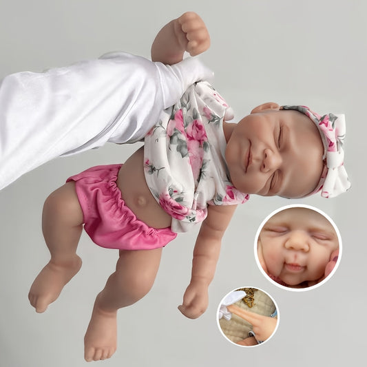 30cm Cute Full Silicone Pascale Reborn Doll Girl In Pink Floral Outfits