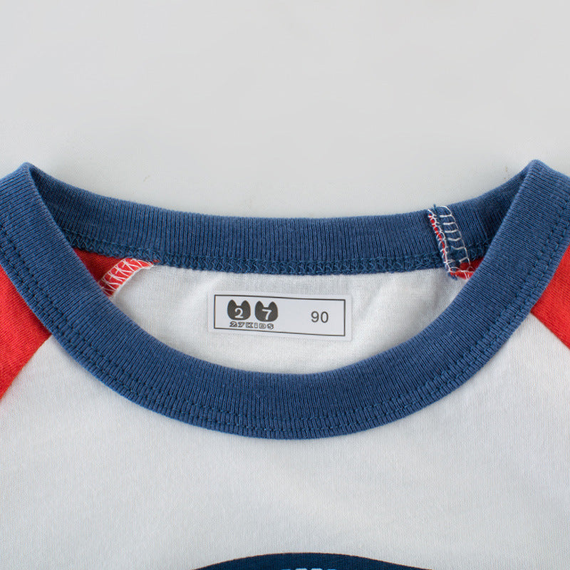 Cartoon Car Color Block Short Sleeve T-Shirt