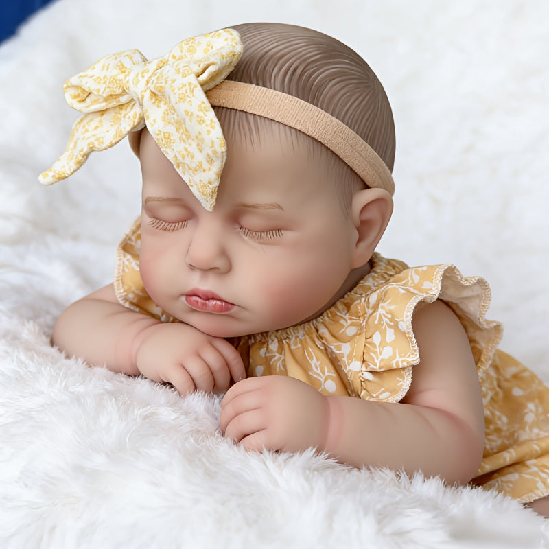 20 Inches Soft Touch Sleeping Loulou Reborn Baby Girl In yellow floral clothes