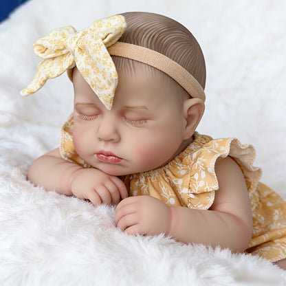 20 Inches Soft Touch Sleeping Loulou Reborn Baby Girl In yellow floral clothes