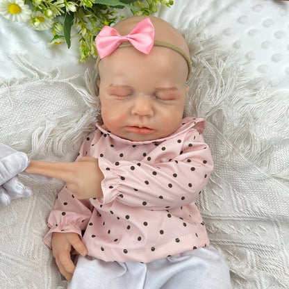 45cm Full Silicone Stretchable Asleep Loulou Reborn Girl in Pink Polk Dot Outfits