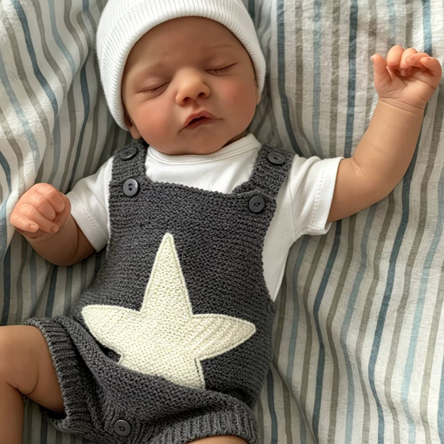 19 Inches Closed Eyes Sam Reborn Doll In Gray Star Outfits