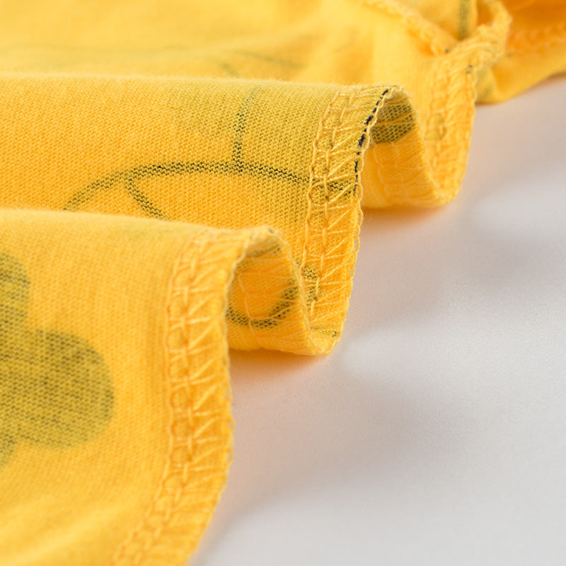 Yellow Cloud and Airplane Motif Crew Neck Short Sleeve T-Shirt