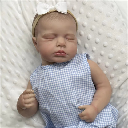 20 Inches 3D Skin Closed Eyes Loulou Reborn Baby Girl In Blue plaid romper